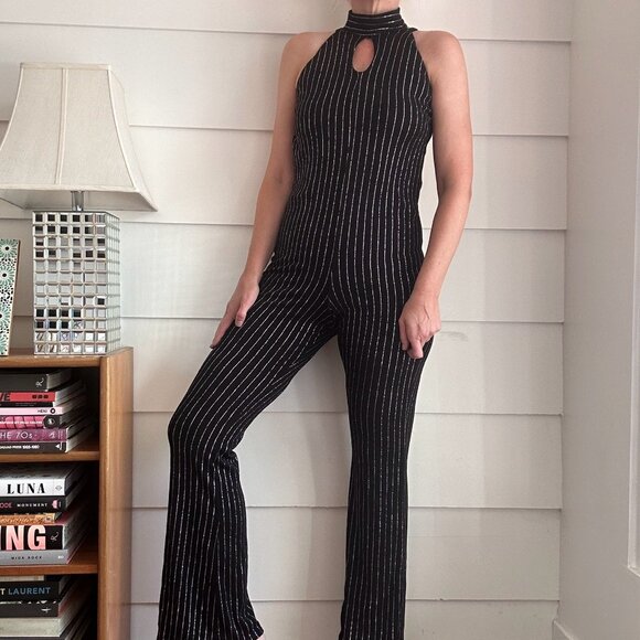 Pinstripe Jumpsuit Kelle Dance Wear Unitard Jumpsuit Halloween Costume S - Picture 2 of 9